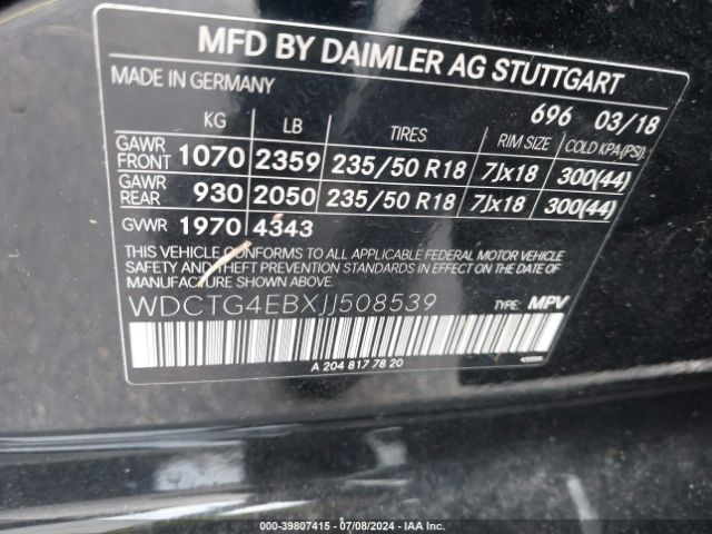 WDCTG4EBXJJ508539 Mercedes-Benz GLA 250
