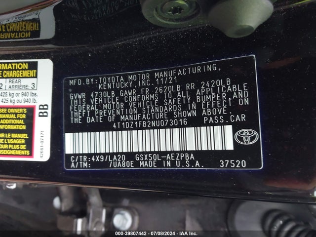 Toyota AVALON LIMITED 2022 4T1DZ1FB2NU073016 Image 9