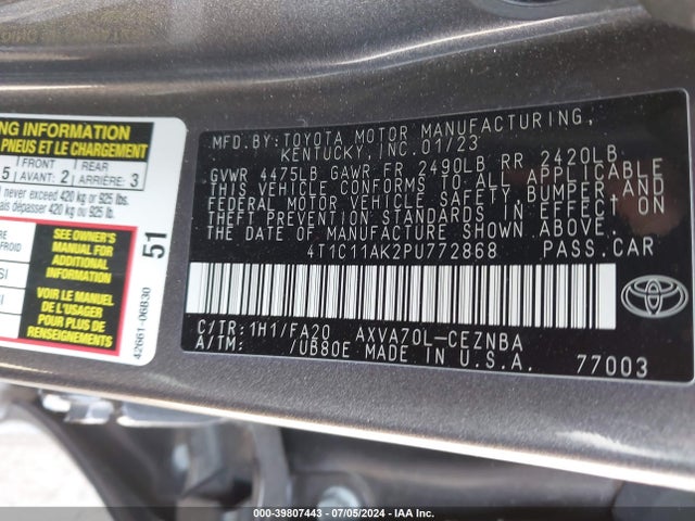 Toyota CAMRY LE 2023 4T1C11AK2PU772868 Image 9