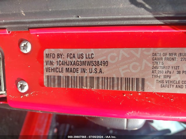 1C4HJXAG3MW538490 Jeep Wrangler Sport S 4x4