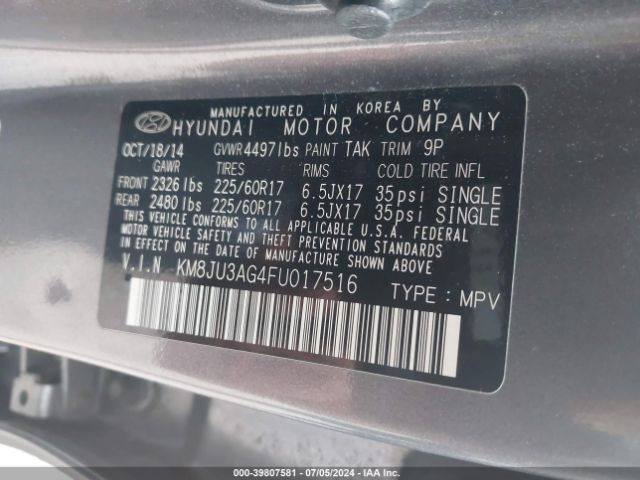 KM8JU3AG4FU017516 Hyundai TUCSON SE