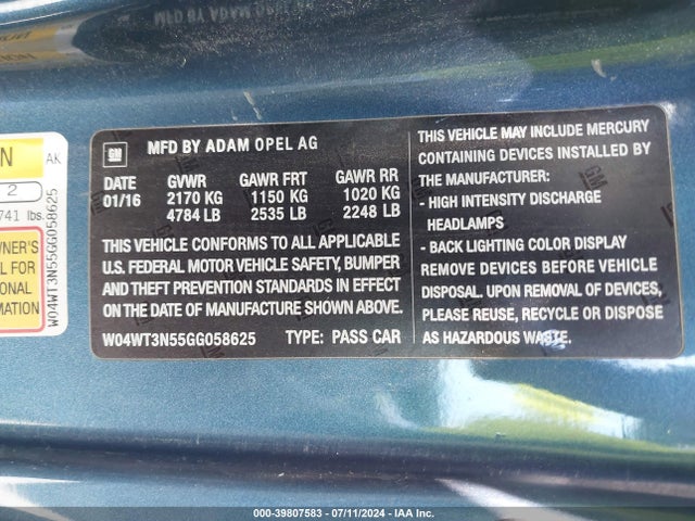 W04WT3N55GG058625 Buick Cascada Premium