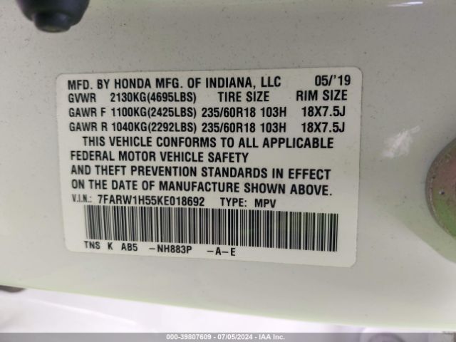 7FARW1H55KE018692 Honda CR-V EX