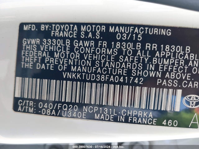 Toyota YARIS L 2015 VNKKTUD38FA041742 Image 9
