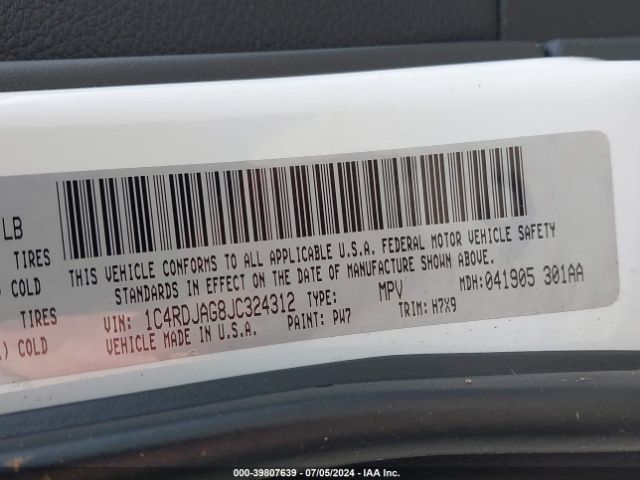 1C4RDJAG8JC324312 Dodge Durango Sxt Awd