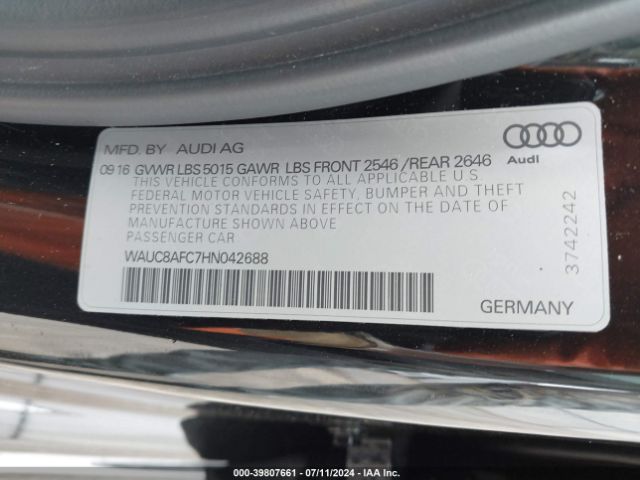 WAUC8AFC7HN042688 Audi A6 2.0t Premium