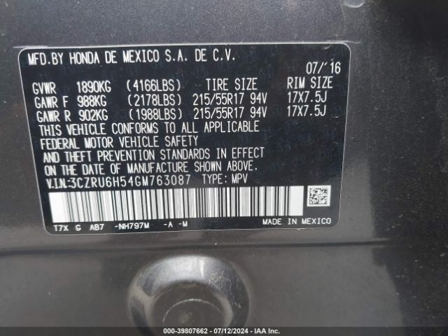 3CZRU6H54GM763087 Honda HR-V EX
