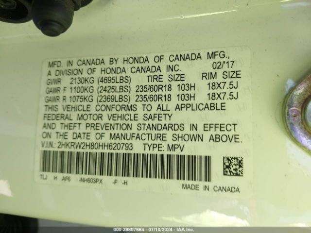 2HKRW2H80HH620793 Honda Cr-v Ex-l/ex-l Navi