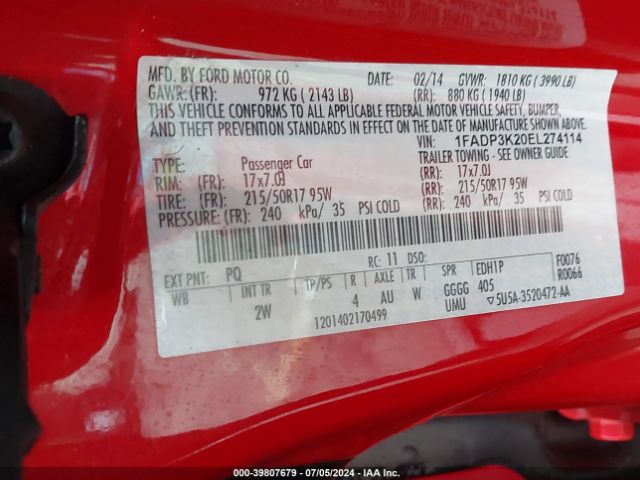 1FADP3K20EL274114 Ford FOCUS SE