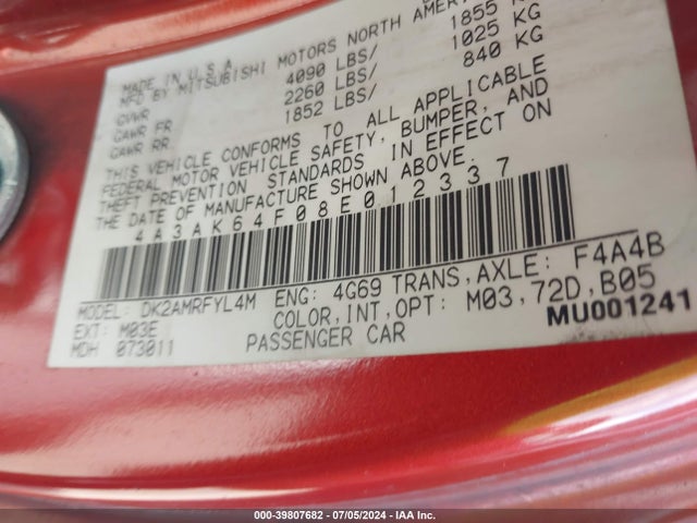 2008 MITSUBISHI ECLIPSE 4A3AK64F08E012337 Photo 8