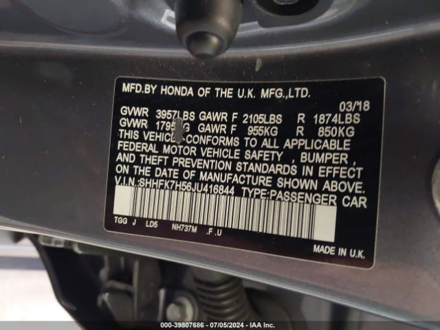 SHHFK7H56JU416844 Honda CIVIC EX