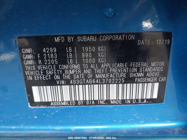 Subaru Impreza 5-door 2020 4S3GTAB64L3702225 Image 9