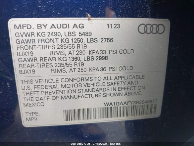 WA1GAAFY3R2046917 Audi Q5 Premium 45 Tfsi S Line Quattro