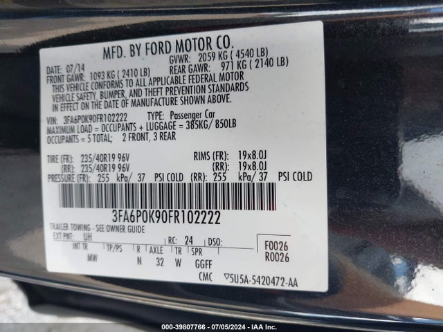 Ford Fusion Titanium 2015 3FA6P0K90FR102222 Image 9