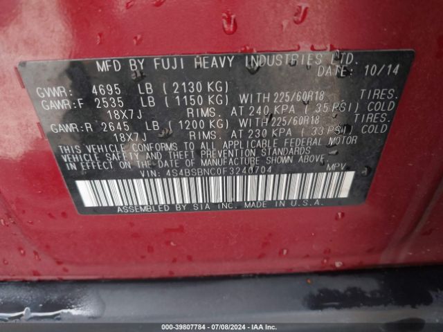 4S4BSBNC0F3240704 Subaru Outback 2.5i Limited
