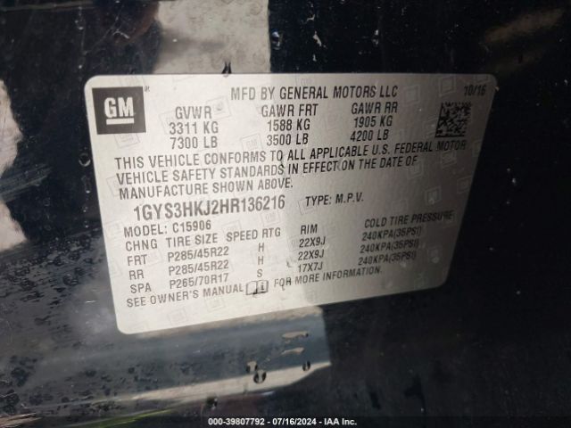 1GYS3HKJ2HR136216 Cadillac Escalade Esv Luxury