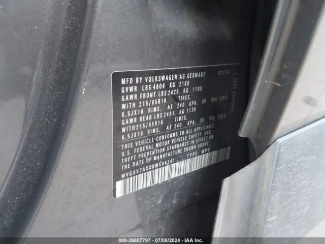 WVGAV7AXXGW584341 Volkswagen TIGUAN S