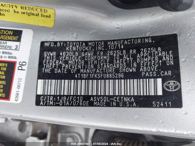 Toyota CAMRY LE 2015 4T1BF1FK5FU885296 Image 9