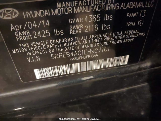 Hyundai SONATA GLS 2014 5NPEB4AC1EH927101 Image 9