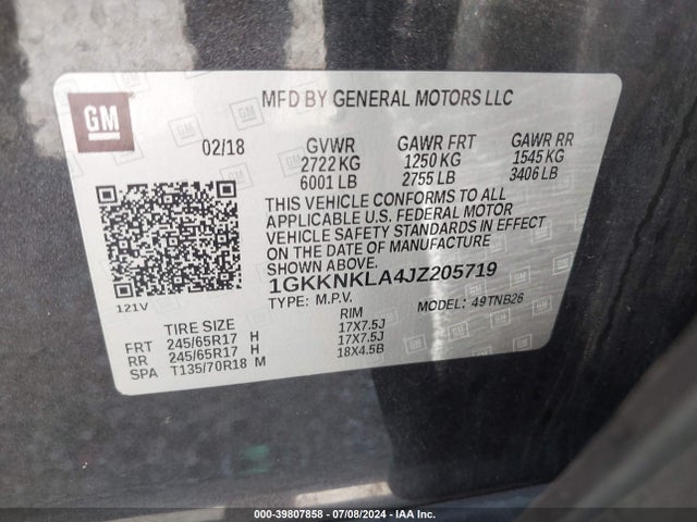 1GKKNKLA4JZ205719 GMC Acadia Sle-1