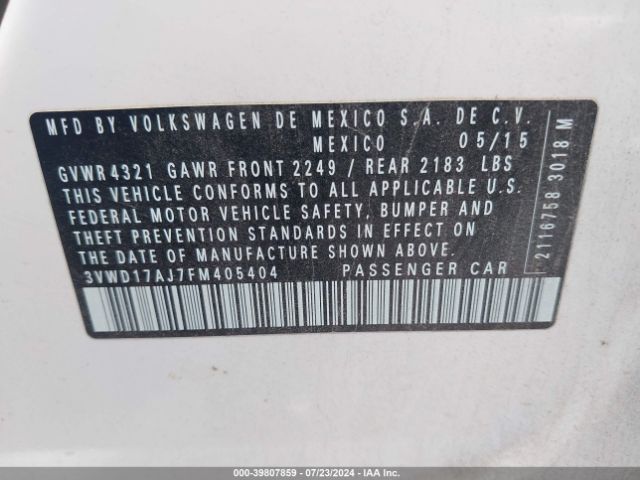 3VWD17AJ7FM405404 Volkswagen Jetta 1.8t Sport