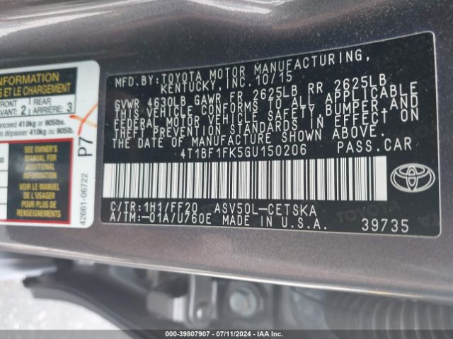 4T1BF1FK5GU150206 Toyota CAMRY SE