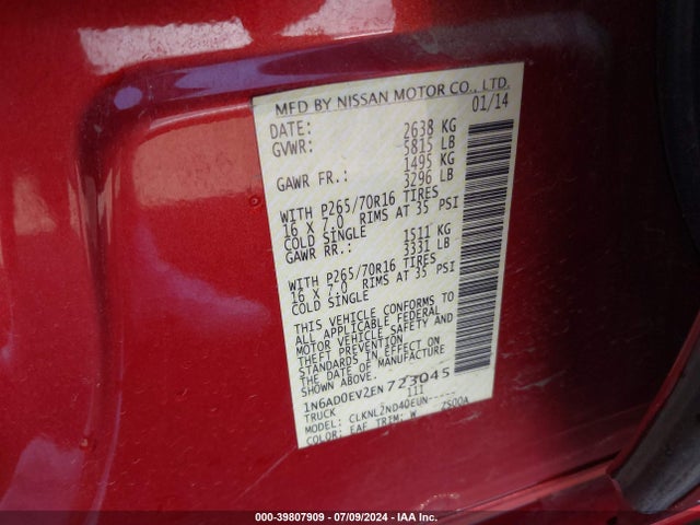 Nissan Frontier Pro-4x/s/sl/sv 2014 1N6AD0EV2EN723045 Image 9