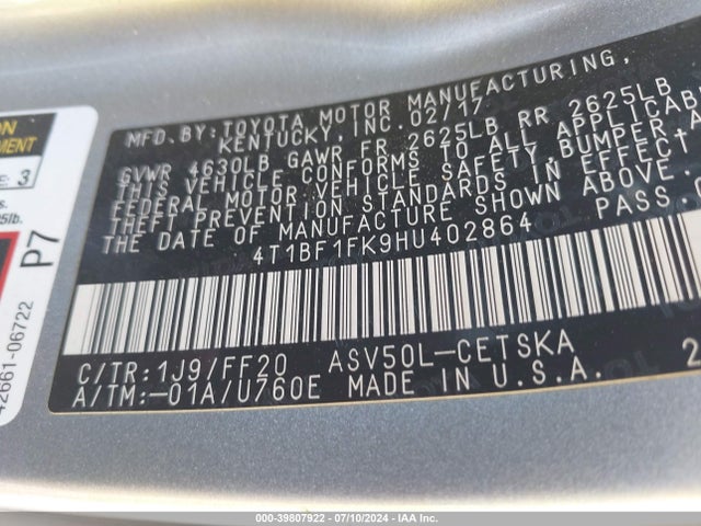 Toyota CAMRY SE 2017 4T1BF1FK9HU402864 Image 18