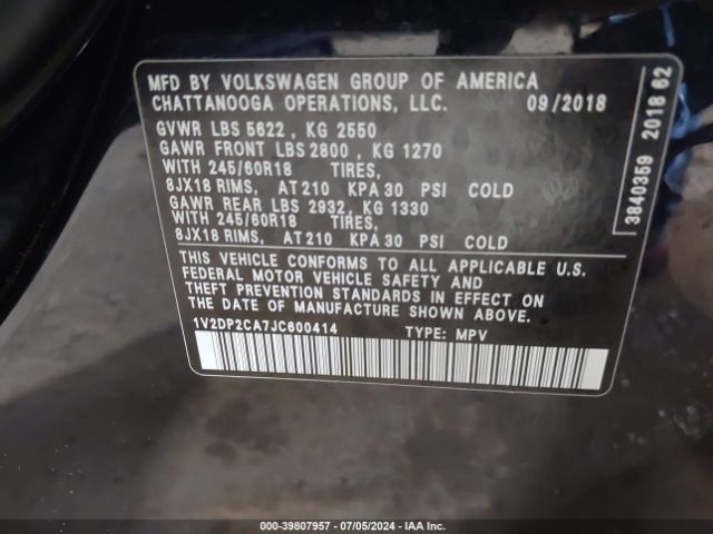 1V2DP2CA7JC600414 Volkswagen Atlas