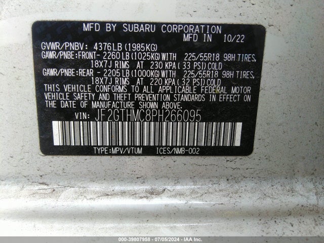 JF2GTHMC8PH266095 Subaru Crosstrek Limited