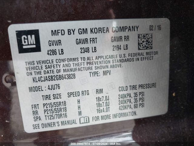 KL4CJASB2GB643828 Buick Encore