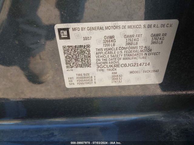 3GCUKREC0JG214714 Chevrolet Silverado 1500 1lt