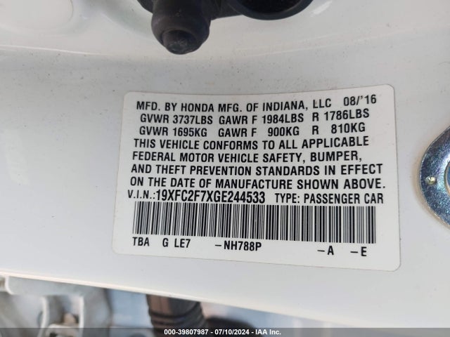 Honda CIVIC EX 2016 19XFC2F7XGE244533 Image 9