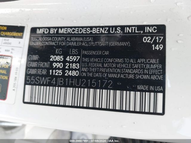 55SWF4JB1HU215172 Mercedes-Benz C 300 Luxury/sport