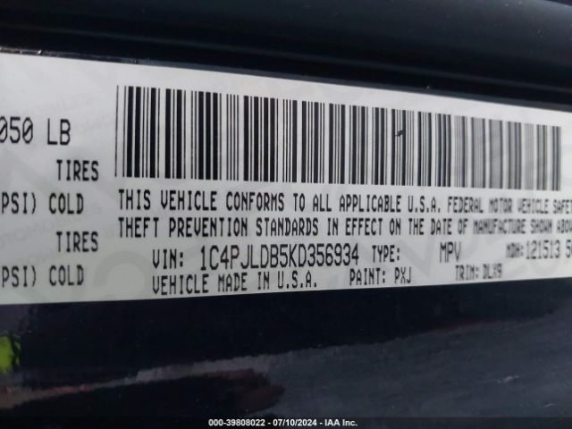 1C4PJLDB5KD356934 Jeep Cherokee Limited Fwd