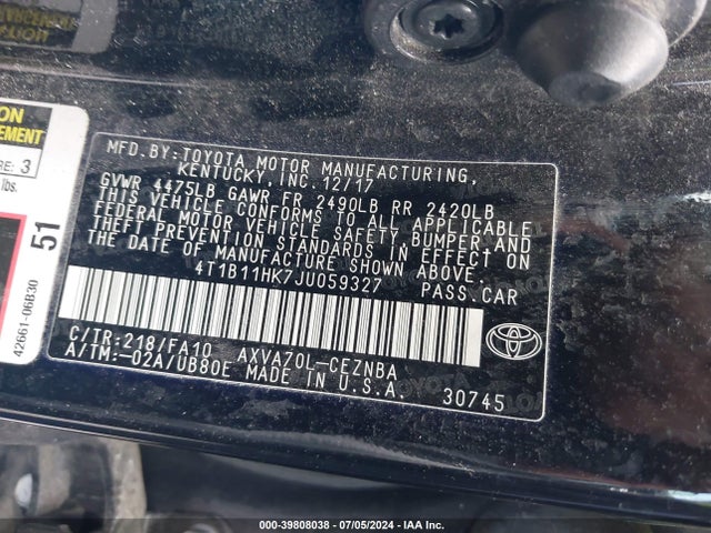 Toyota CAMRY LE 2018 4T1B11HK7JU059327 Image 9