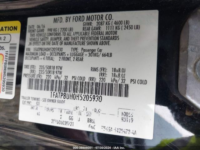1FATP8UH0H5205930 Ford Mustang Ecoboost Premium