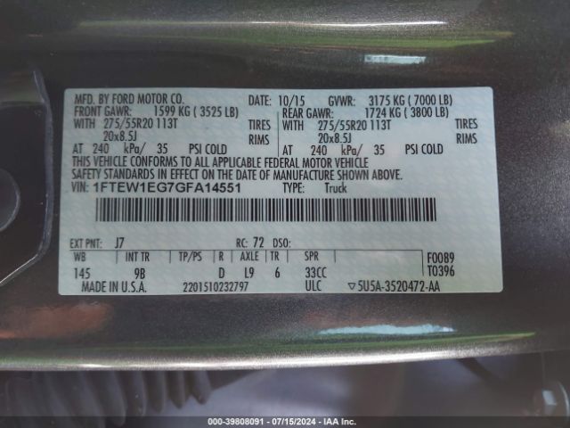 1FTEW1EG7GFA14551 Ford F-150 Platinum