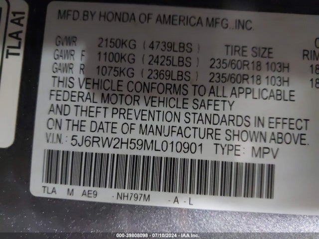 Honda Cr-v Awd Ex 2021 5J6RW2H59ML010901 Image 9