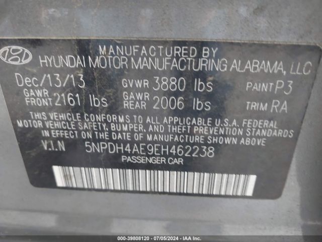 5NPDH4AE9EH462238 Hyundai Elantra Limited