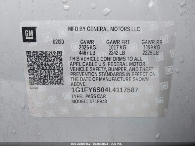 1G1FY6S04L4117587 Chevrolet Bolt Ev Fwd Lt