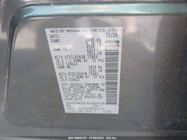 5N1AR2MN5GC616454 Nissan Pathfinder Platinum/s/sl/sv