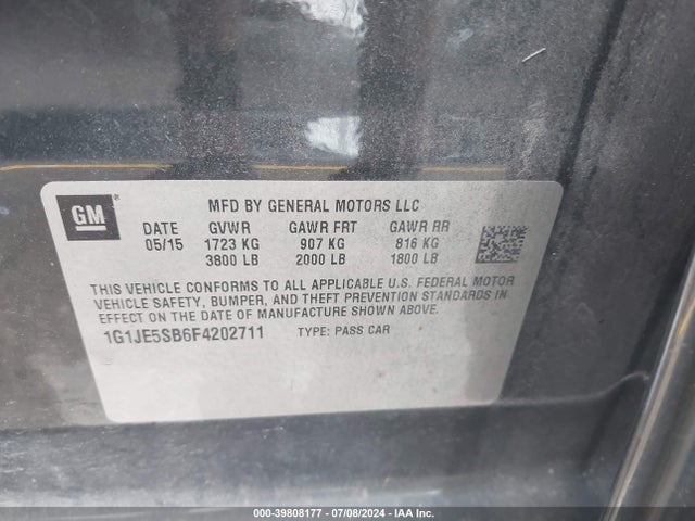 Chevrolet Sonic Ltz Auto 2015 1G1JE5SB6F4202711 Image 9