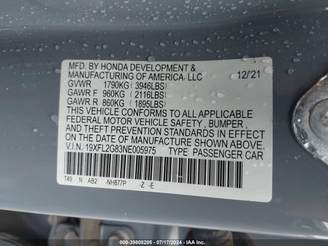 Honda Civic Sport 2022 19XFL2G83NE005975 Image 9