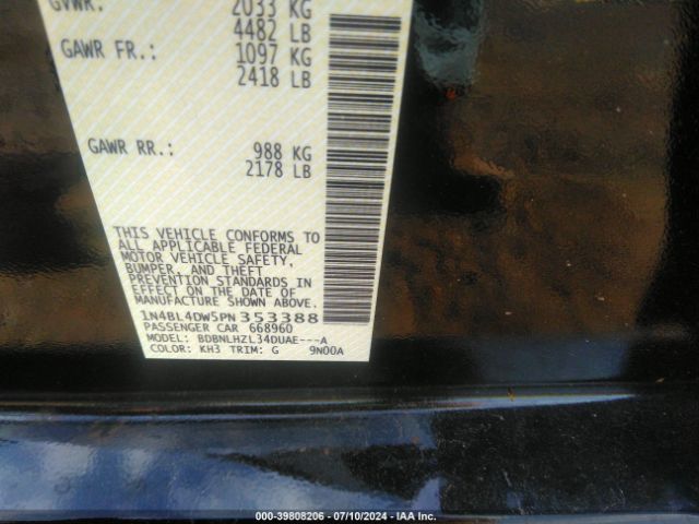 1N4BL4DW5PN353388 Nissan Altima Sv Intelligent Awd