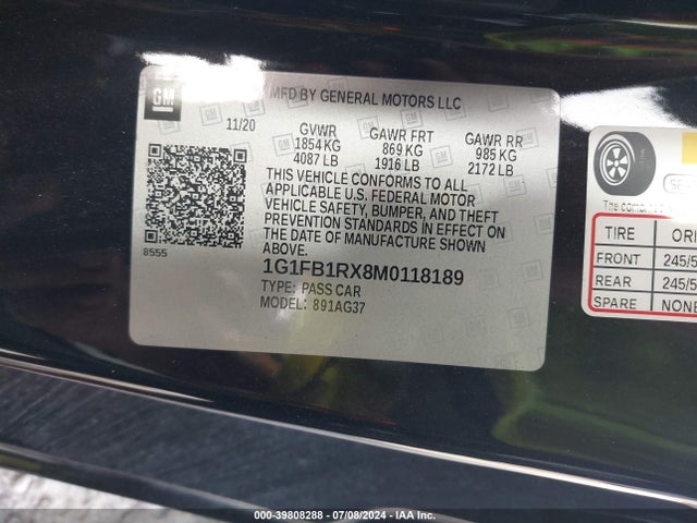 Chevrolet Camaro Rwd  1ls 2021 1G1FB1RX8M0118189 Image 9