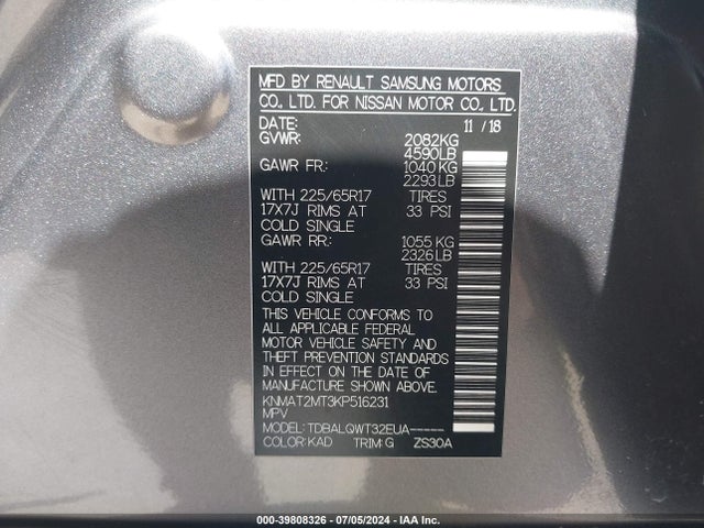 Nissan ROGUE SV 2019 KNMAT2MT3KP516231 Image 9