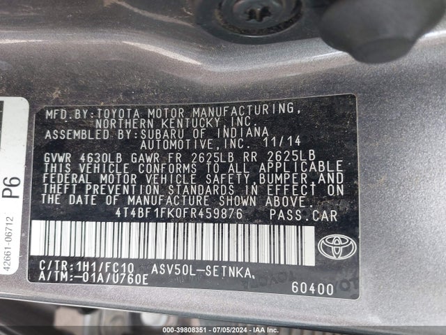 Toyota CAMRY LE 2015 4T4BF1FK0FR459876 Image 9