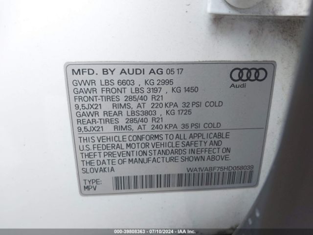 WA1VABF75HD058039 Audi Q7 3.0t Premium