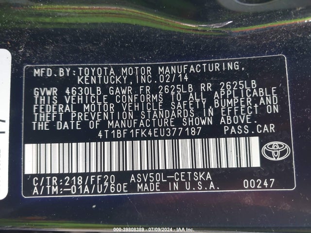 Toyota CAMRY SE 2014 4T1BF1FK4EU377187 Image 9